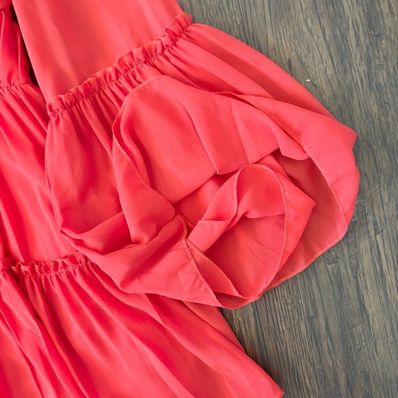 Miss Layered Red Orange Flare Long Sleeve V Neck A Line Dress Women’s Medium - Picture 4 of 7